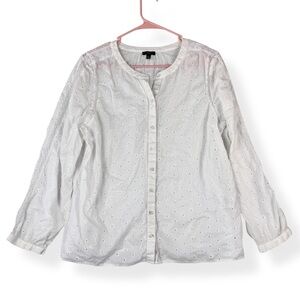 TALBOTS Eyelet Button Front Top With Lace Detail Womens XLP Petite White
